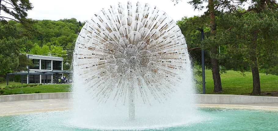 architecture, fountain, technology school, tree, plant, nature HD wallpaper