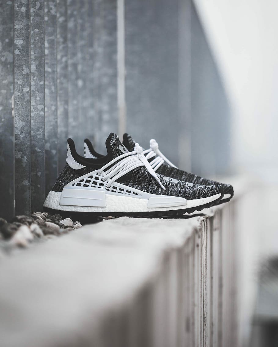 repayment Countless Center HD wallpaper: “human race“, pair of black-and-white adidas NMD shoes on  concrete surface | Wallpaper Flare