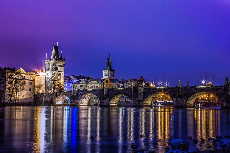 brown concrete bridge, Prague, Charles Bridge, Vltava, architecture HD wallpaper