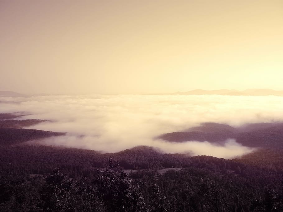 clouds covering mountains, landscape, view, high, above, sunlight HD wallpaper