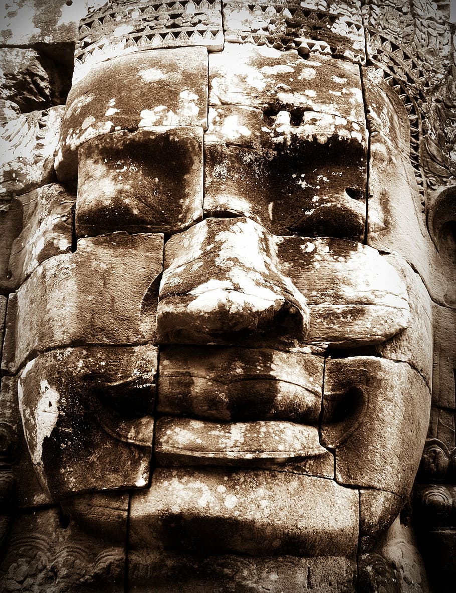 closeup photo of brown concrete statue, reap, siem, cambodia, HD wallpaper
