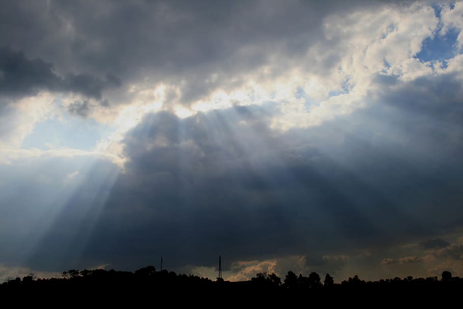 storm, sky, clouds, weather, rays, crepuscular rays, sunbeams HD wallpaper