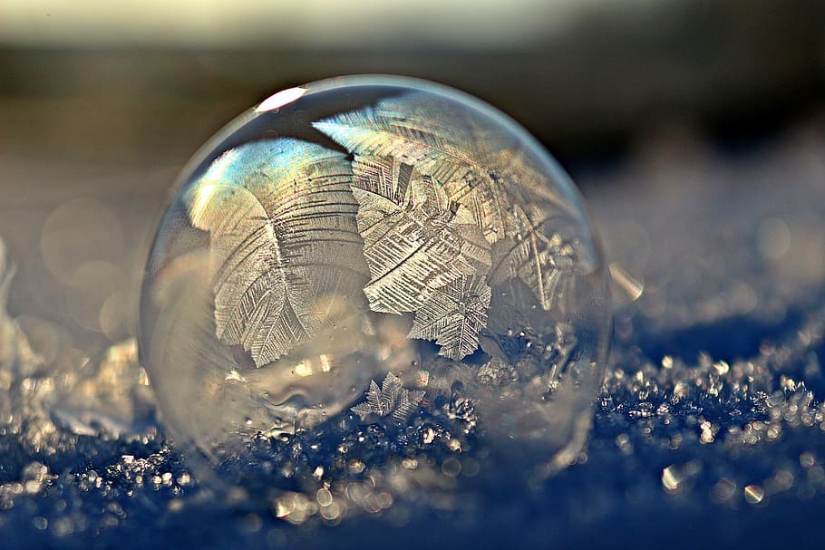 clear glass bauble, frost blister, soap bubble, ball, eiskristalle, HD wallpaper