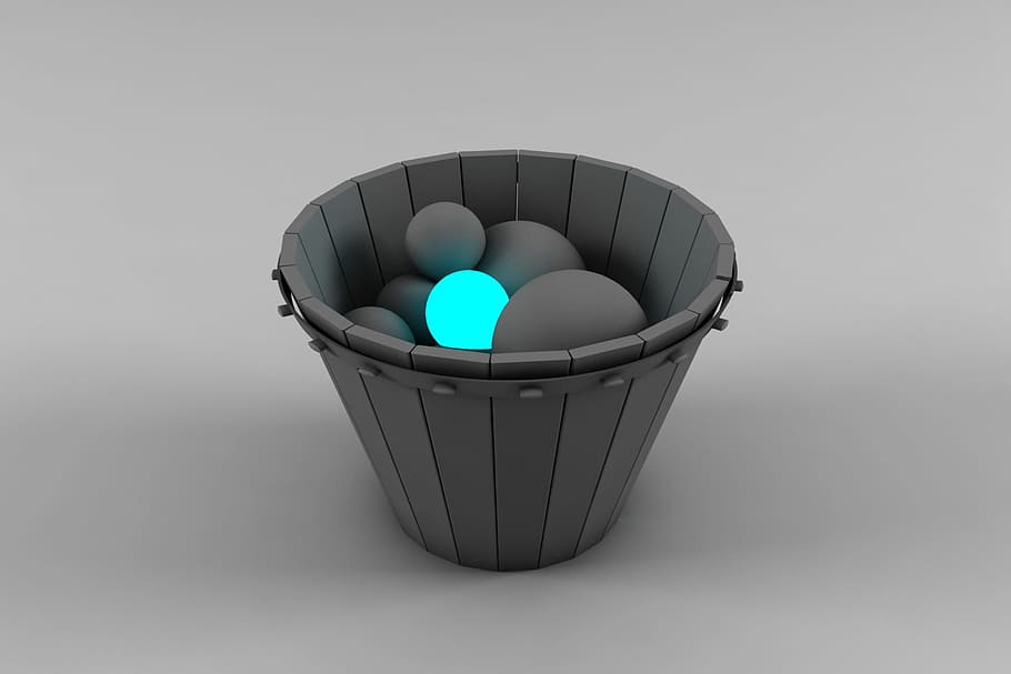 basket 3d, balls, glow, studio shot, large group of objects HD wallpaper