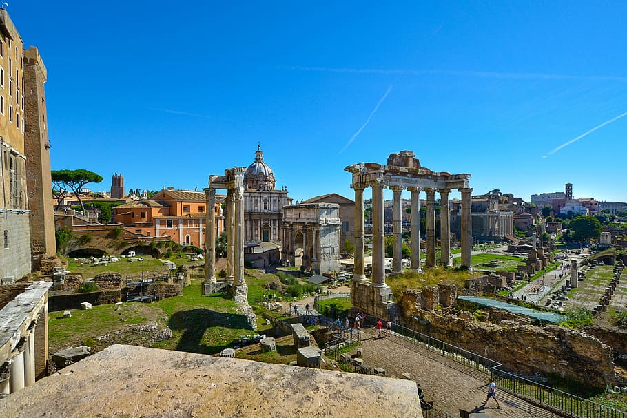 beige ruins near temple, rome, forum, roman, coloseum, famous, HD wallpaper