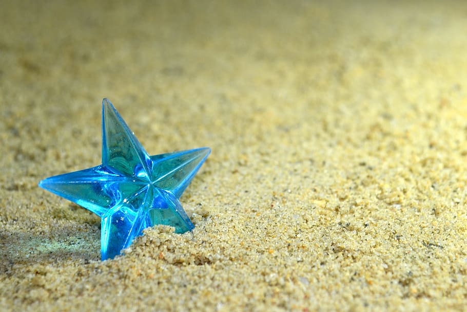 star, blue, toy, small, standing, ground, sand, symbol, close-up HD wallpaper