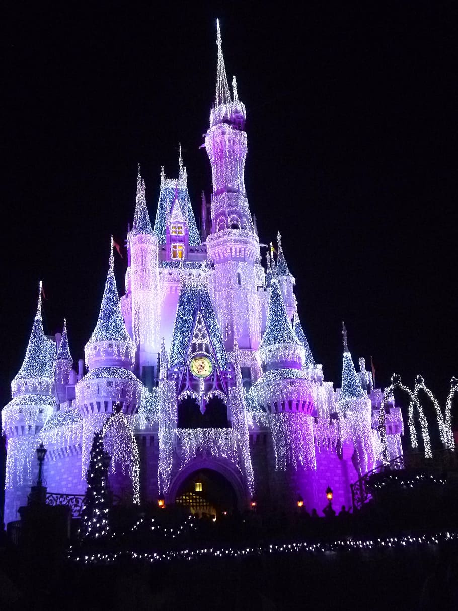 Disneyland castle with lights during daytime, cinderella, fairytale, HD wallpaper