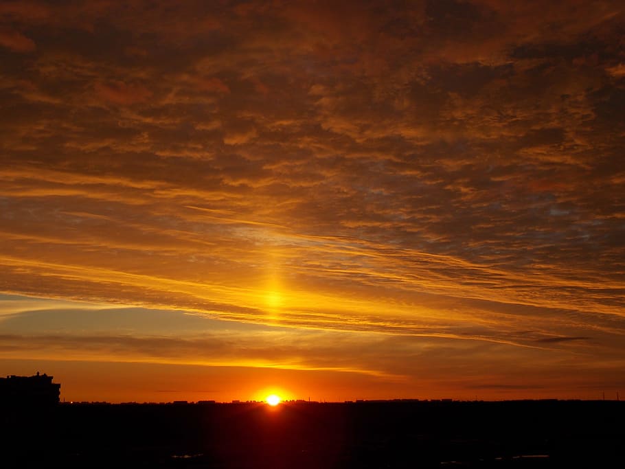 sunset, sky, clouds, evening, golden, cloud - sky, orange color HD wallpaper