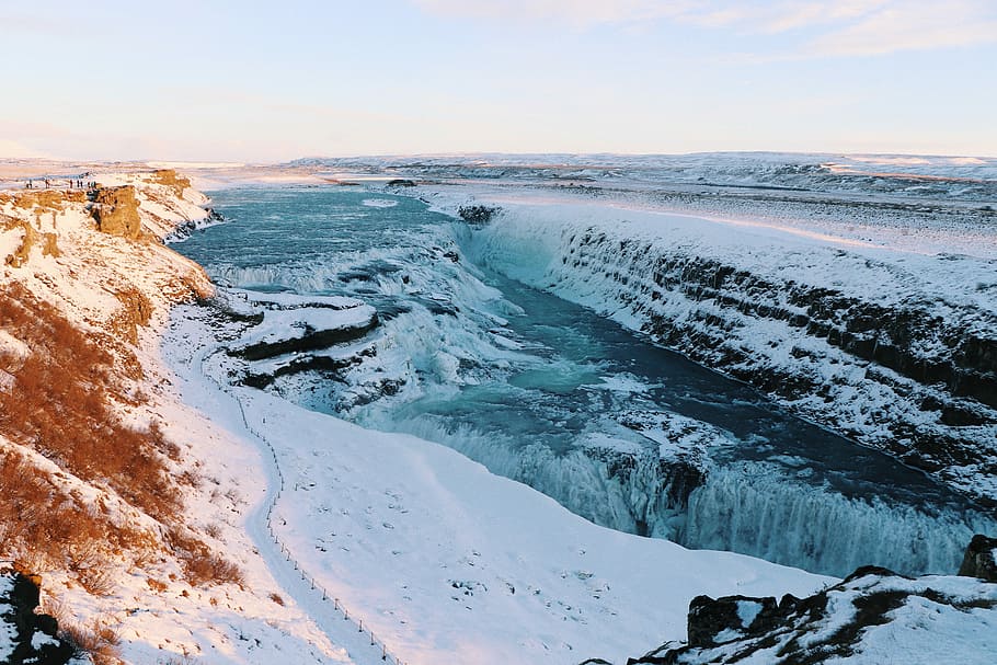 The Gullfoss., photo of snow mountain during daytime, mountain range HD wallpaper