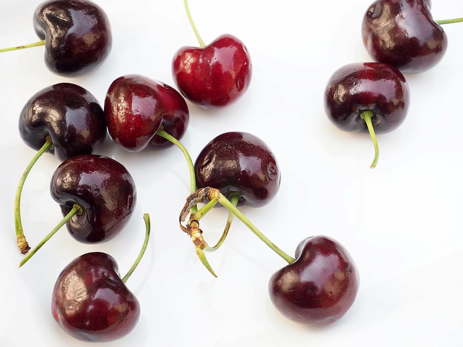 red berries on white surface, cherries, fruit, organic, cherry HD wallpaper