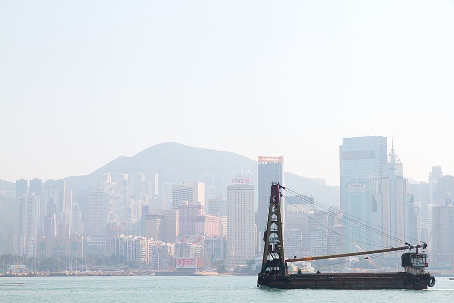 hong kong, ship, freight, cargo, cityscape, asia, china, sea HD wallpaper