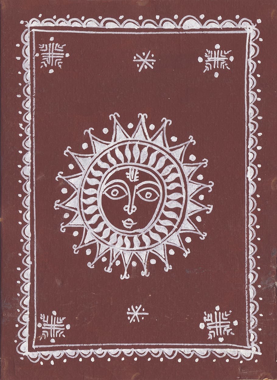 sun illustration, sun decor, textile, brown, decoration, style HD wallpaper