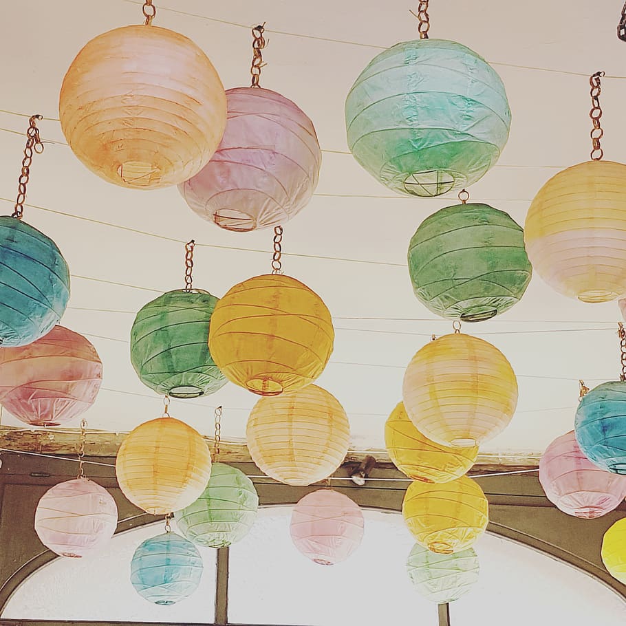 chinese lanterns, mood, lights, hanging, lighting equipment HD wallpaper