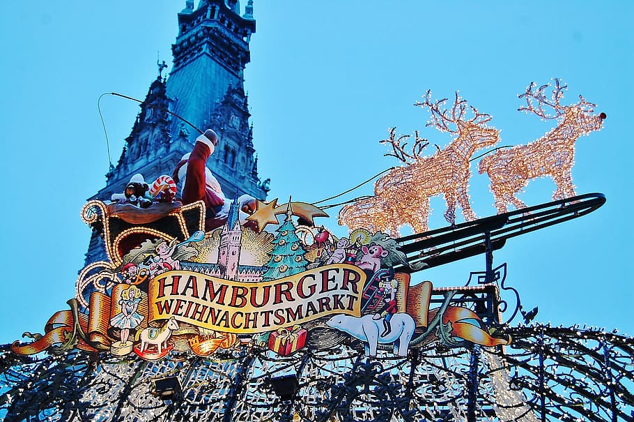 hamburg, christmas market, santa claus, lights, mood, jungfernstieg