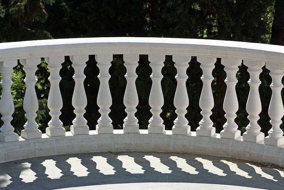 balustrade, park, symmetry, nature, railing, pattern, sunlight, HD wallpaper