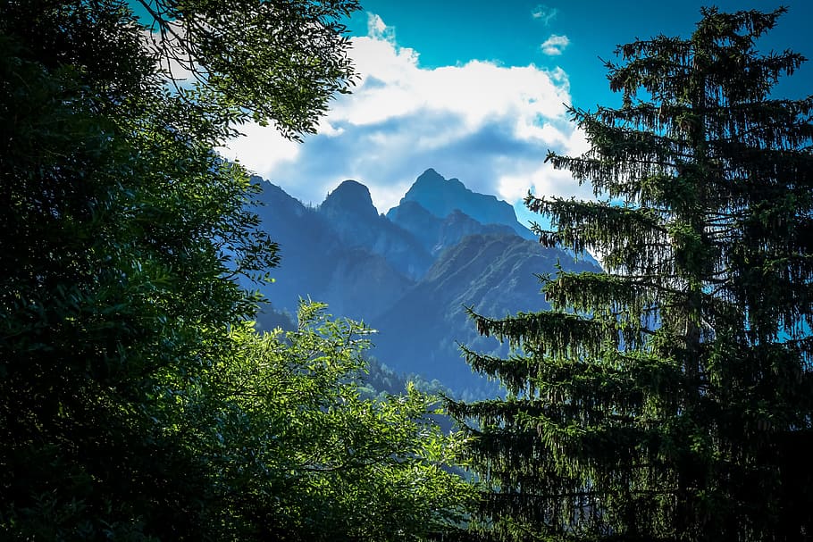 landscape, mountains, nature, sky, bright, clouds, countryside HD wallpaper
