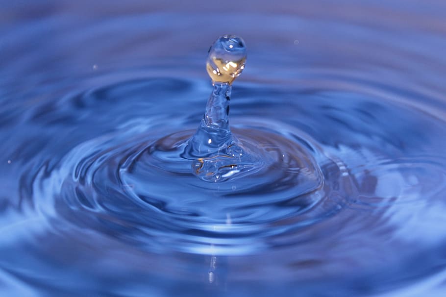focus photography of water drop, drip, liquid, blue, wave, rippled HD wallpaper