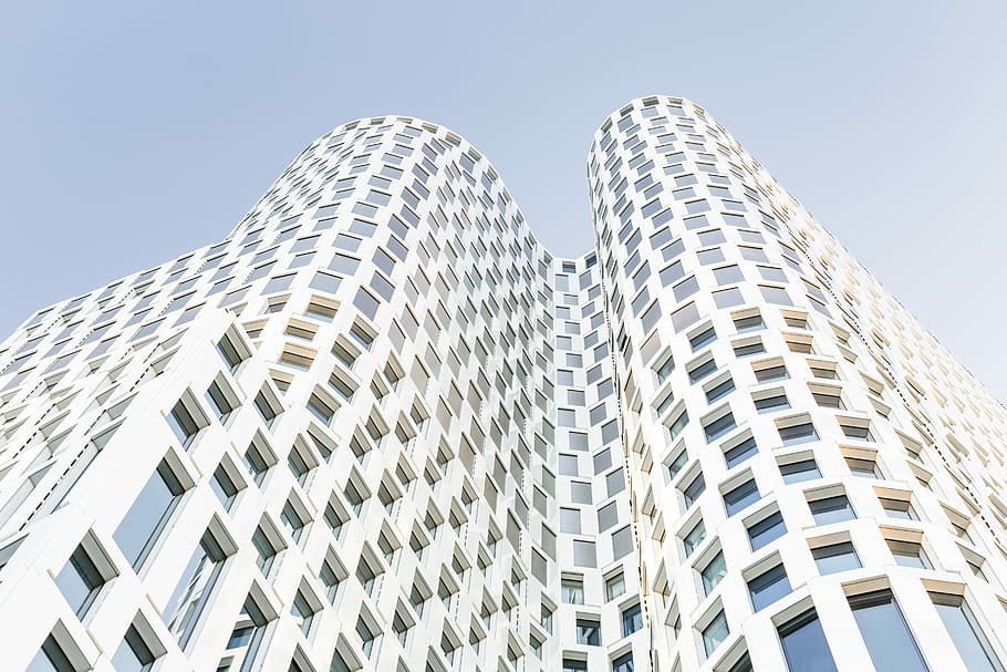worm's-eye view of white building, white high-rise building, skyscraper HD wallpaper