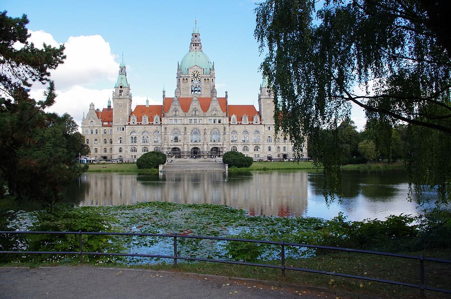 Hannover, Architecture, Castle, Water, park, building exterior, HD wallpaper