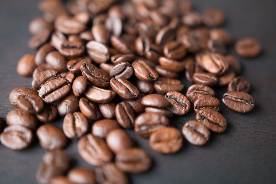 coffee beans, brown, caffeine, roasted, food, aroma, macro, fresh, HD wallpaper