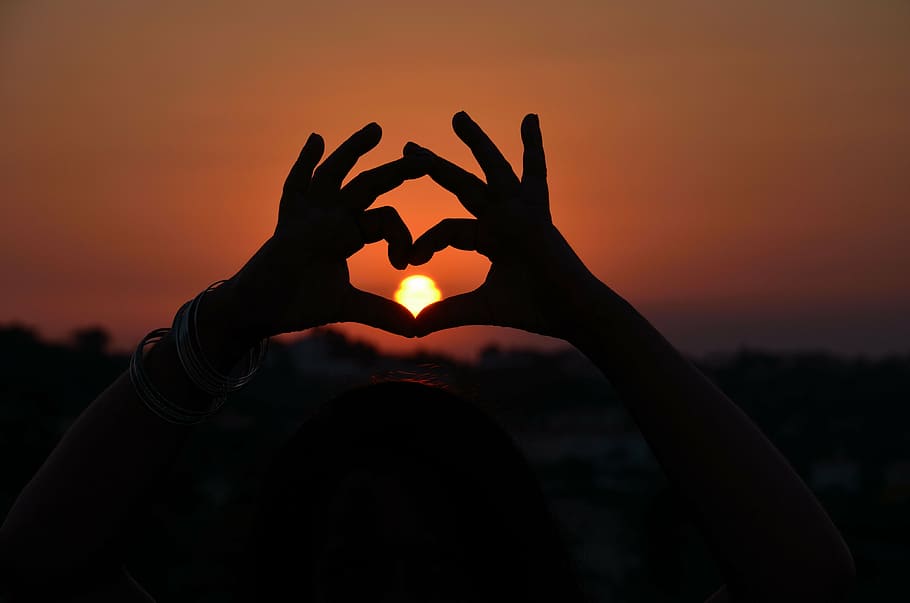 silhouette of person hand form heart, love, romance, cyprus HD wallpaper