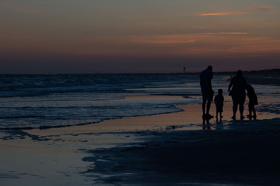 Family, Sunset, Beach, sea, nature, water, real people, land HD wallpaper
