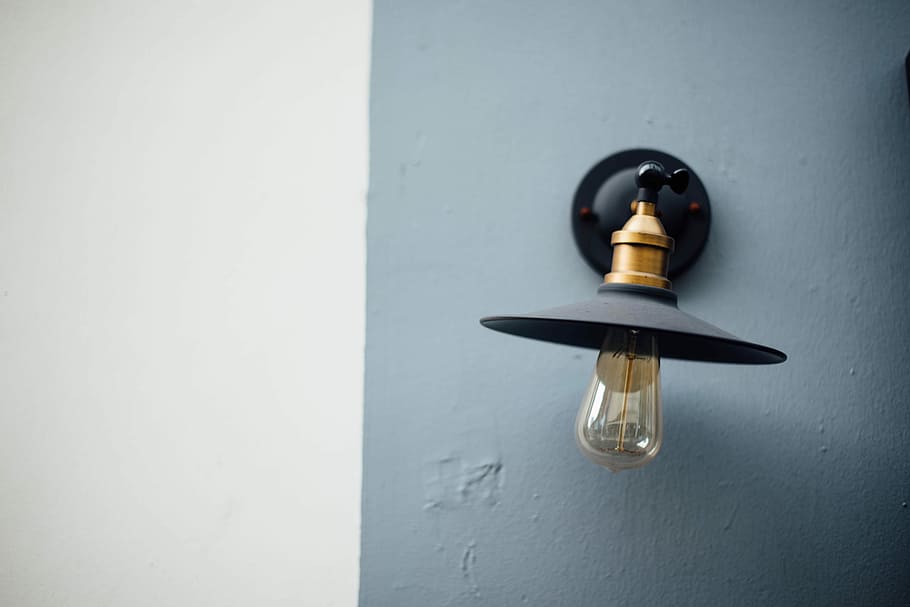 black sconce, gray traditional sconce, light, lightbulb, lamp HD wallpaper