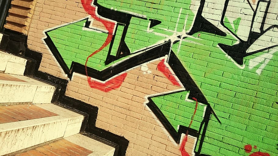 graffiti, wall, spray, urban, colorful, stairs, green color HD wallpaper