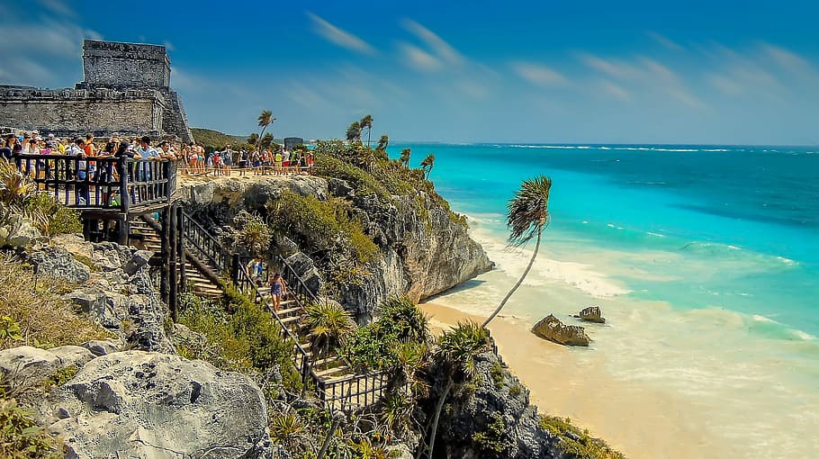 rock formation beside body of water, Tulum, Mexico, Mexico, Beach