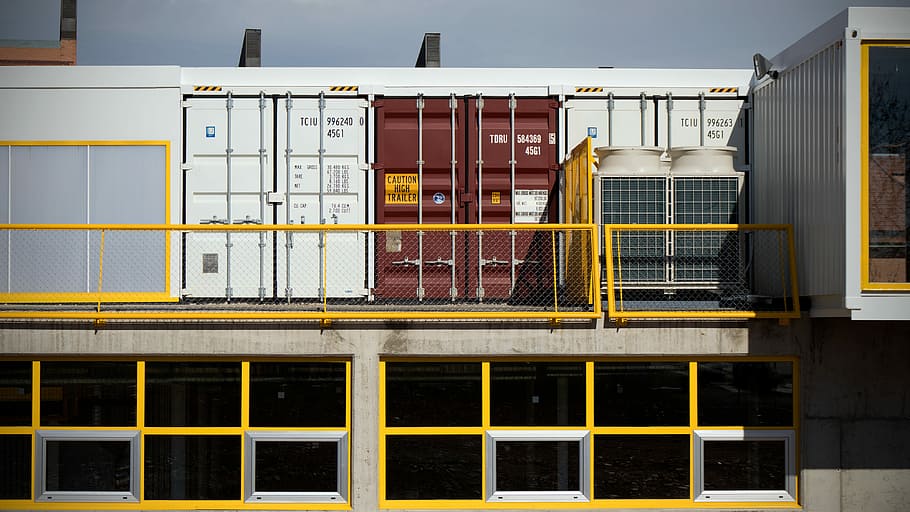assorted shipping trailers, assorted-color intermodal containers on ground HD wallpaper