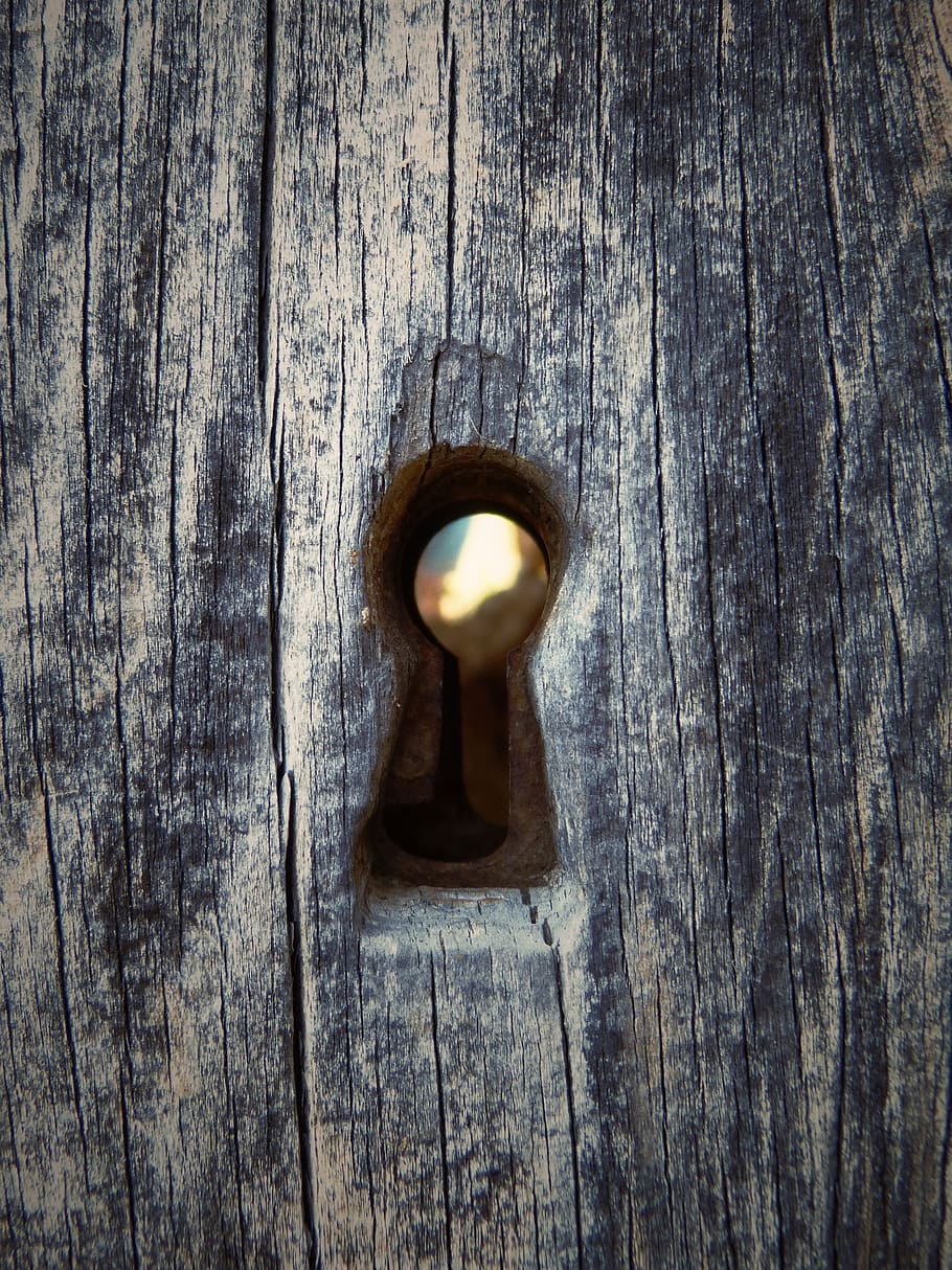 door, lock, old, tousled, wood garlic sauce, spy on, keyhole, HD wallpaper