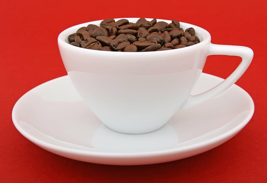 teacup filled with coffee beans, aroma, background, black, boost HD wallpaper