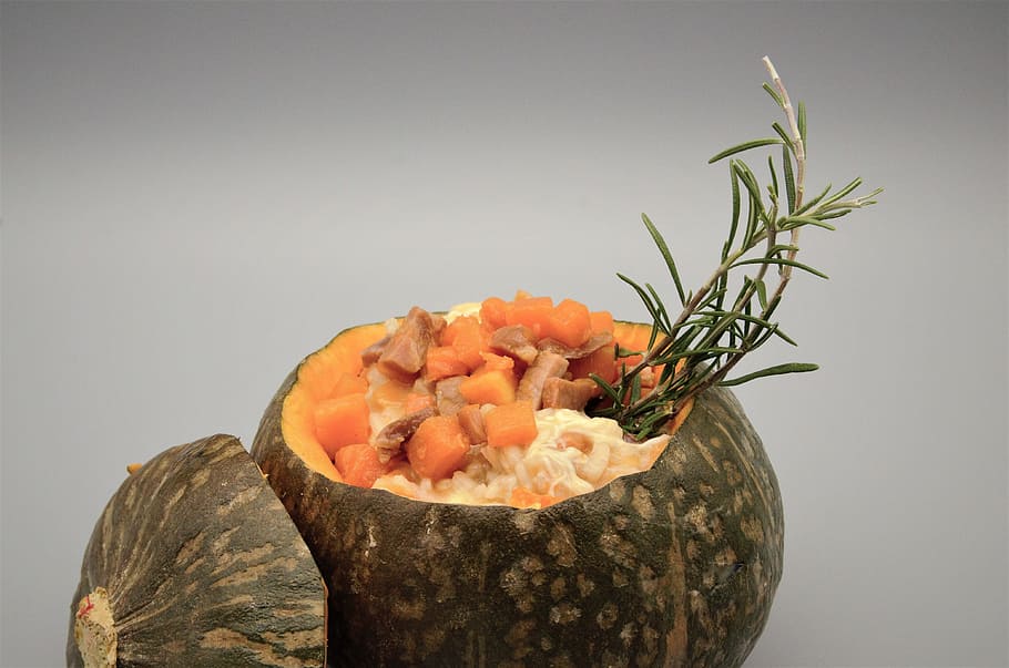 risotto, pumpkin, ham, food, food and drink, healthy eating HD wallpaper