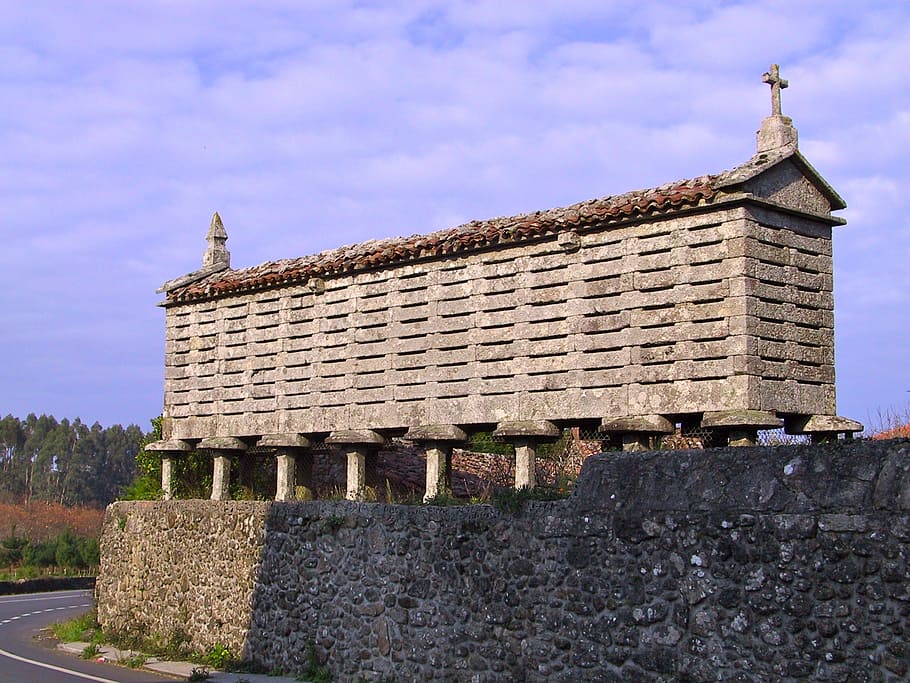 galician horreo, hórreo, horrio, corn and wheat barn, work in stone, HD wallpaper