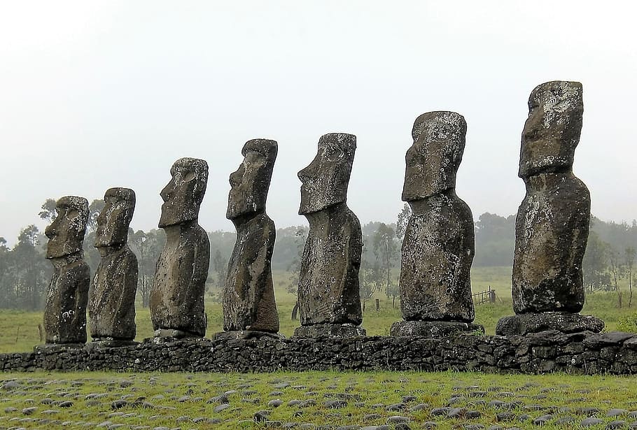 Easter Island, Row, Stone, Faces, upright, group, in a row HD wallpaper