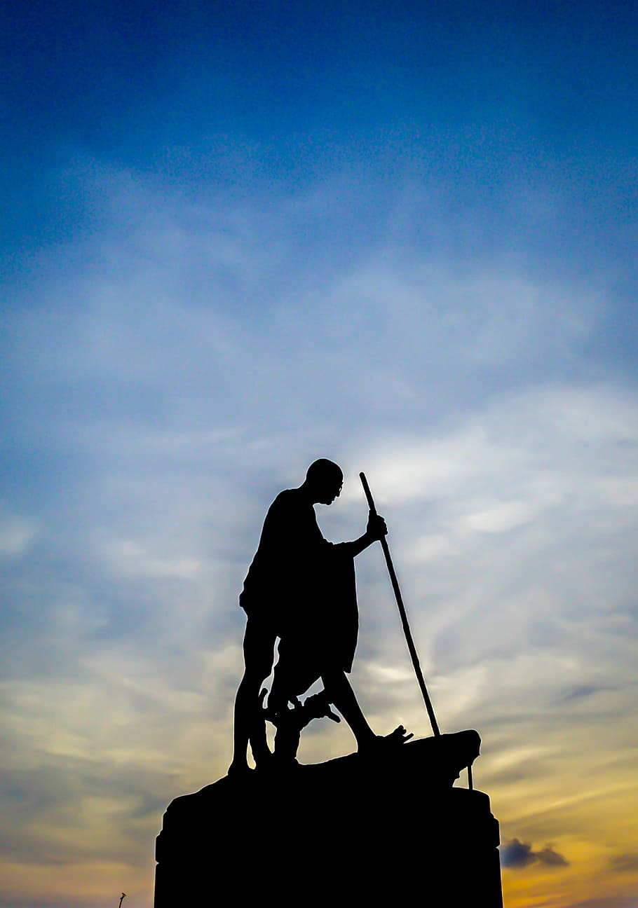 silhouette of man statue, Mahatma, Gandhi, India, Independence, HD wallpaper
