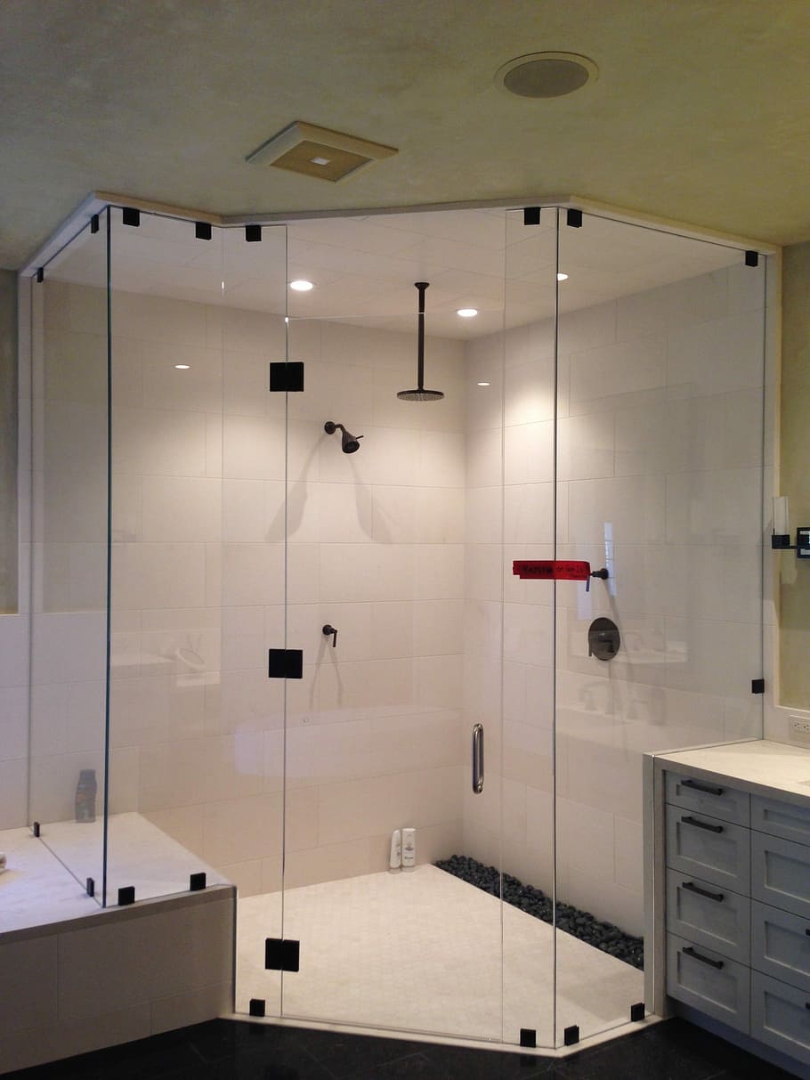 white shower enclosure, Heavy, Glass, Interior, Design, indoors, HD wallpaper