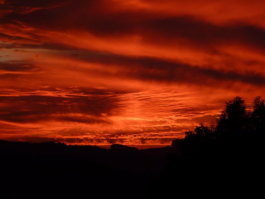 sky, red, sunset, abendstimmung, cloud - sky, dramatic sky HD wallpaper