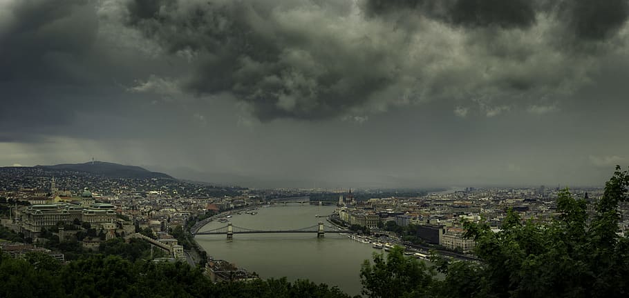 budapest, hungary, panorama, dark clouds, rainy clouds, architecture HD wallpaper