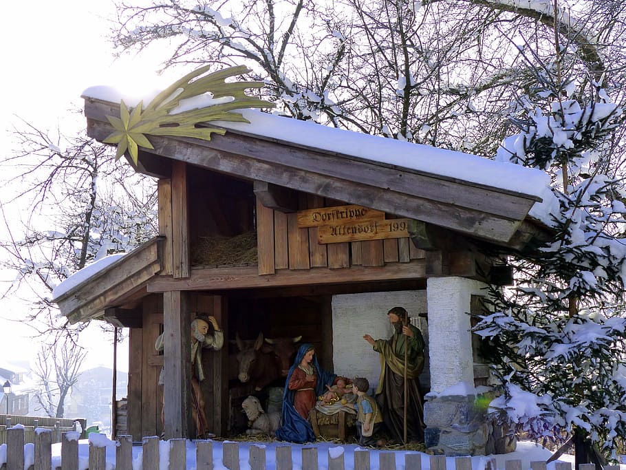 village nativity, crib, figures, uttendorf, christmas, nativity scene, HD wallpaper