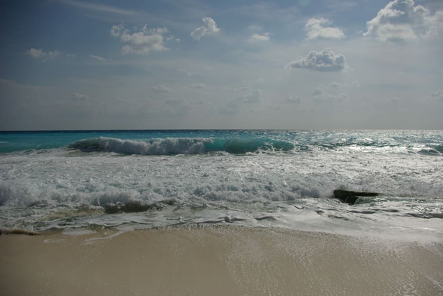 Sea, Waves, Beach, Sol, Cancun, the sea, mexico, horizon over water HD wallpaper