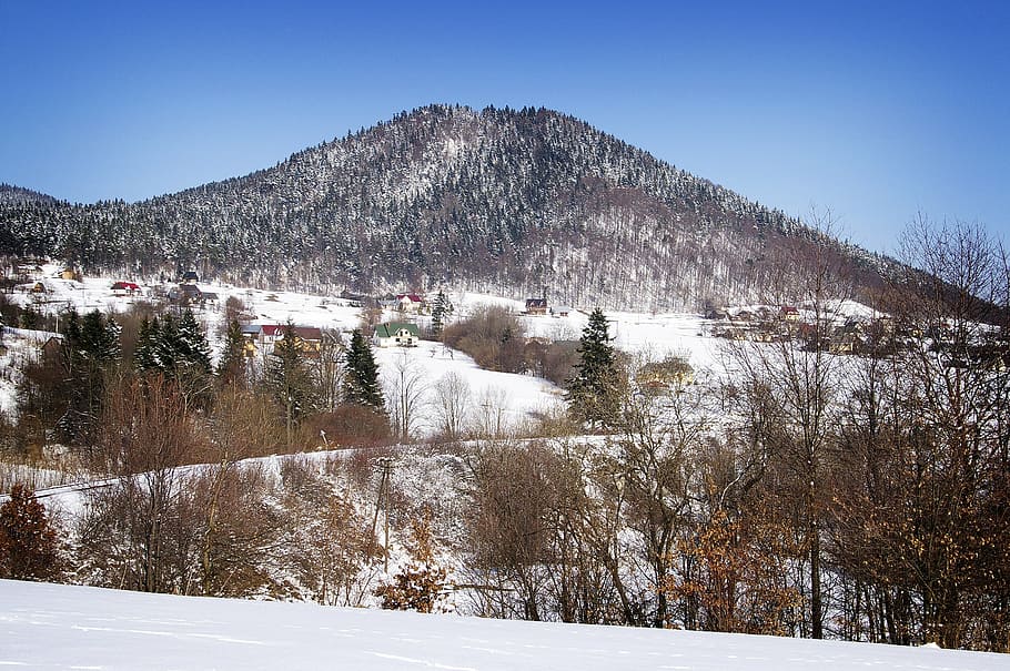 winter, snow, mountains, landscape, nature, malopolska, island beskids HD wallpaper