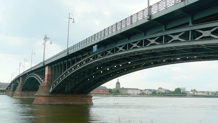bridge, steel bridge, construction, strive, metal rods, rhine HD wallpaper