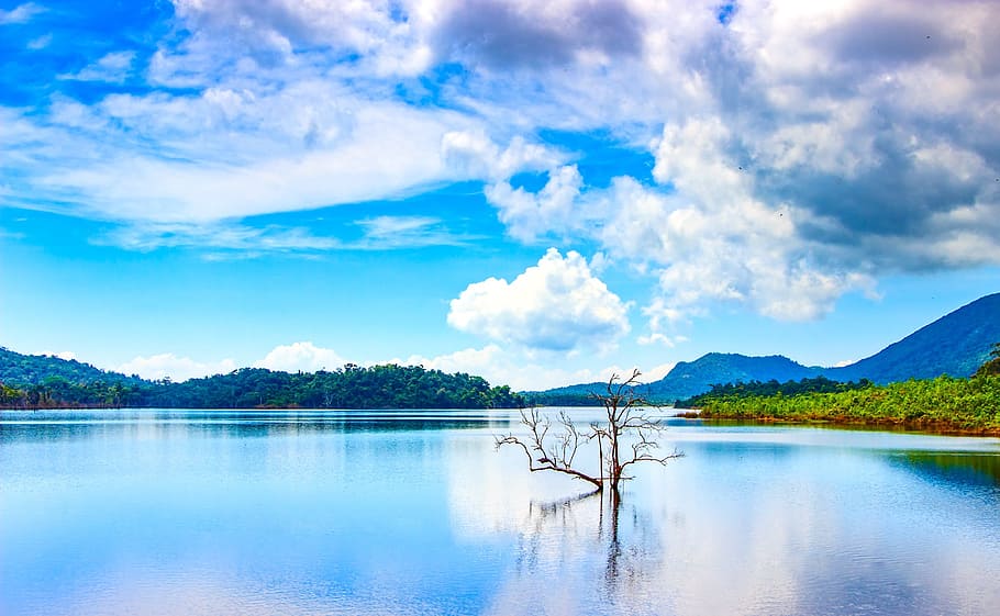 landscape, nature, sky, water, clouds, idyllic, lake, mountain HD wallpaper