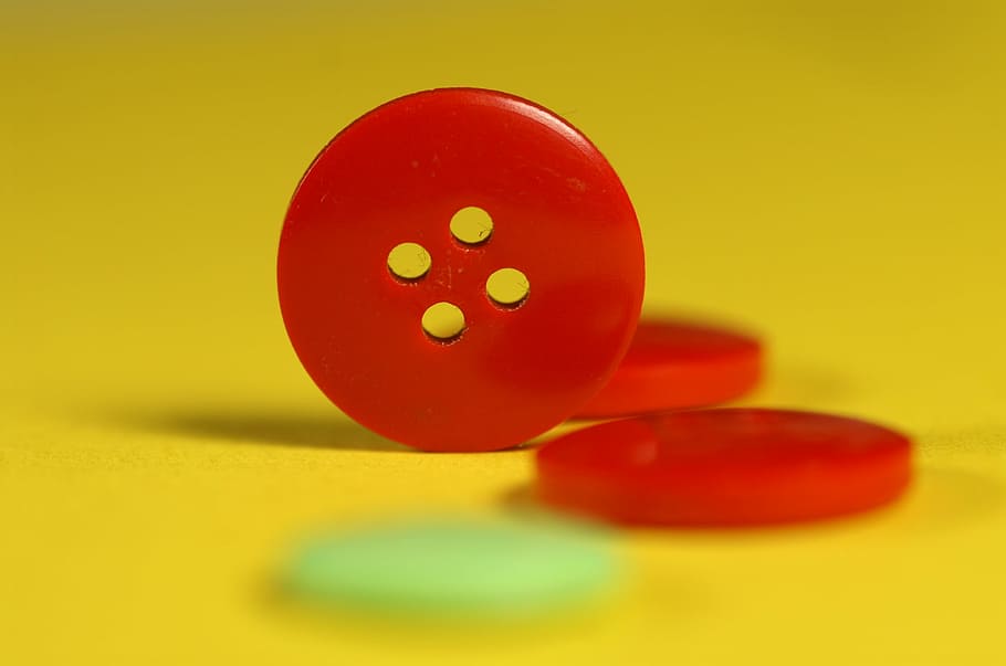 button, red, yellow, buttons, tailor, dress, 4, holes, round HD wallpaper