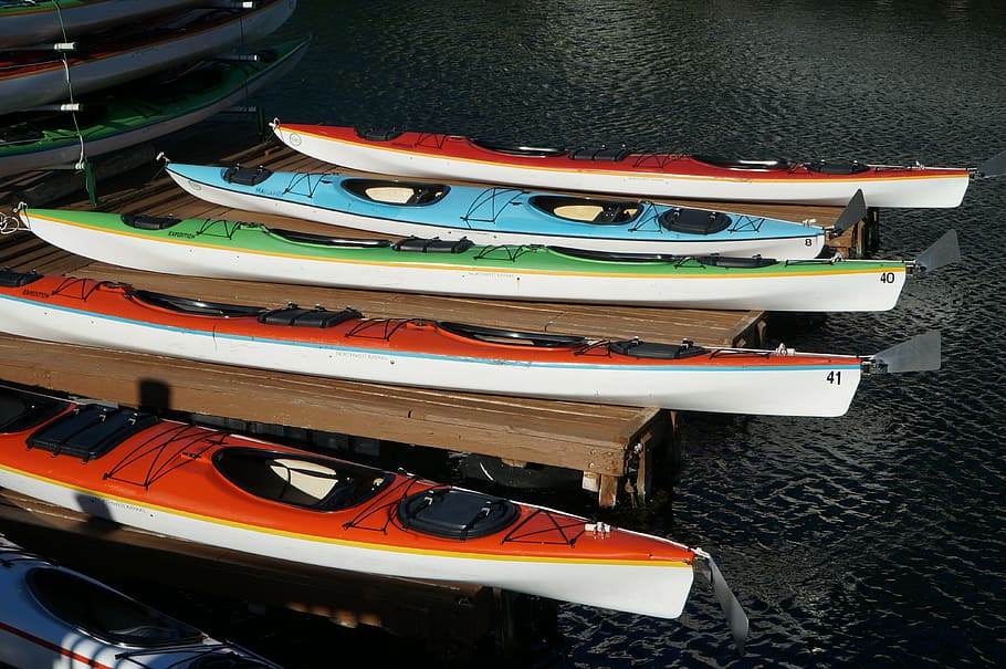 kayak, colors, sea, water, vacation, adventure, activity, kayaking, HD wallpaper