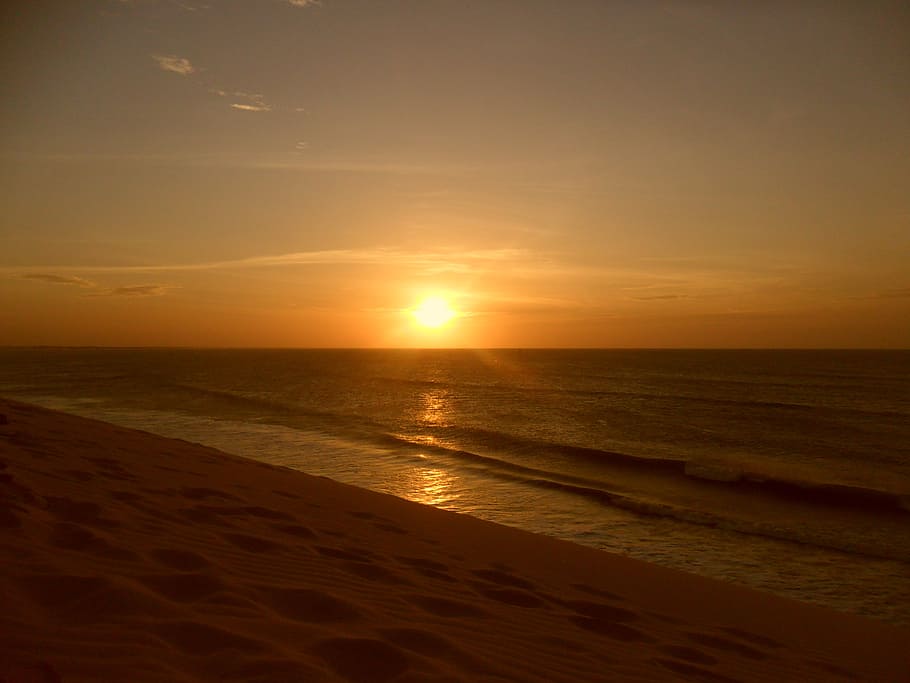 jijoca de jericoacoara, sea, sun, horizon, sunset, beach, sand, HD wallpaper
