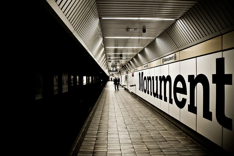 person walking on empty hallway, platform, metro, s bahn, gleise HD wallpaper