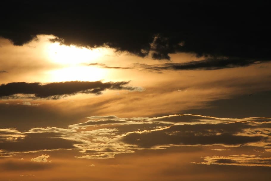 white cloudy sky during golden hour, golden hour, sunset, orange HD wallpaper