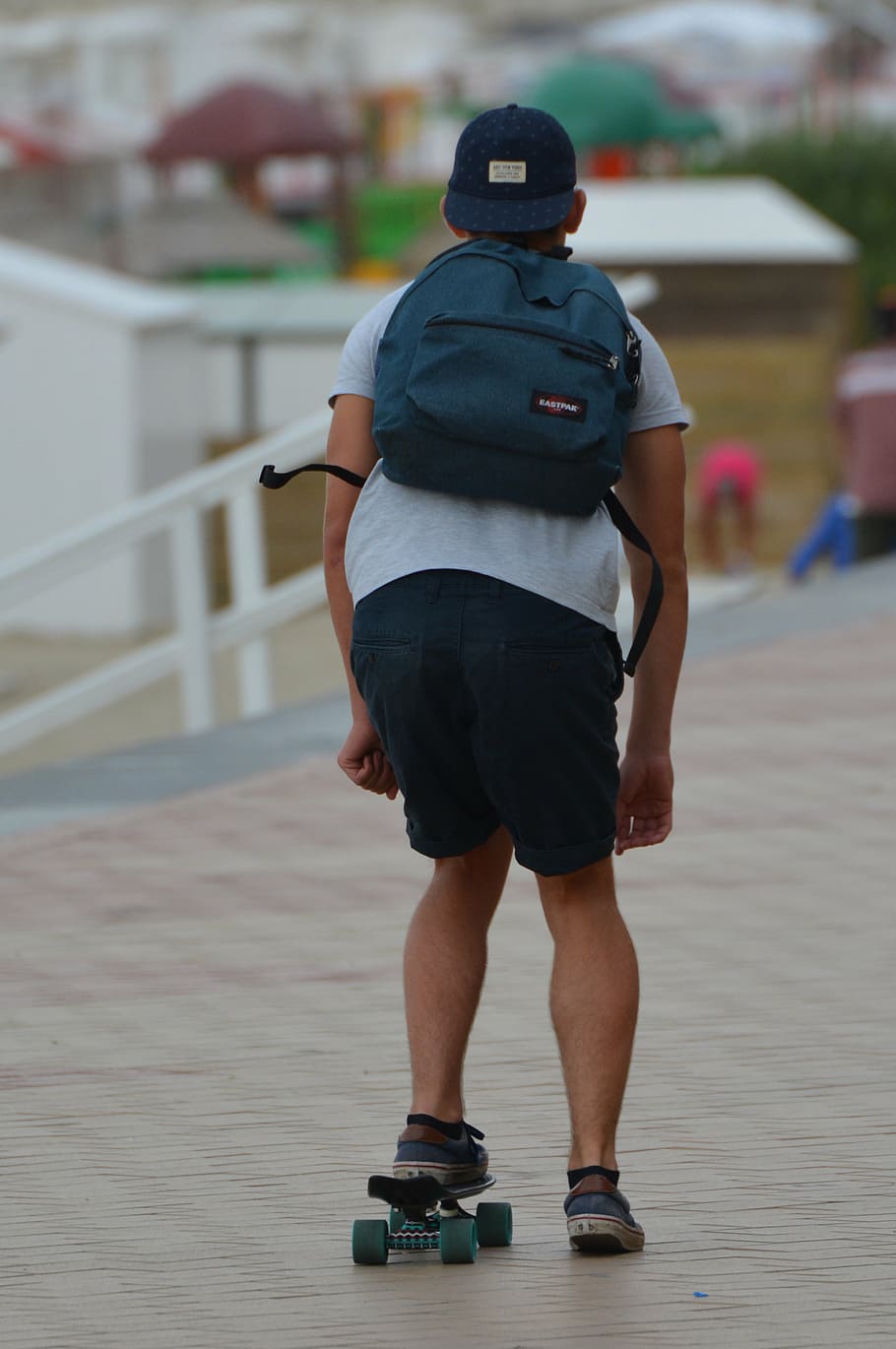 skater, skatebord, backpack, man, people, sports, rear view HD wallpaper